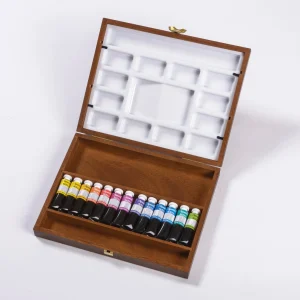Aquarelle Extra-fine Blockx - Coffret acajou 13 x 15ml couleurs assorties + 2 palettes