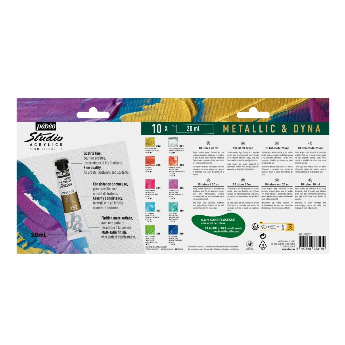 Studio Acrylics Set métallique & Dyna 10 x 20 ml + 1 pinceau – Image 3