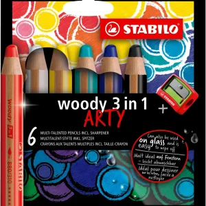 STABILO Woody 3 en 1-Etui 6 crayons assortis+ taille-crayon ARTY