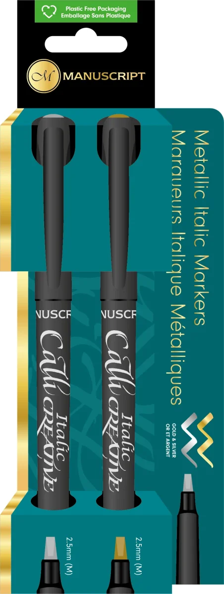 Blister 2 Feutres métalliques Or & Argent calligraphie 2,5 mm – Image 2