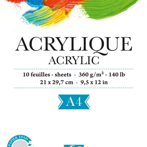 Bloc acrylique - 10 feuilles - 360g/m² - Collé petit côté - format A4 & A3