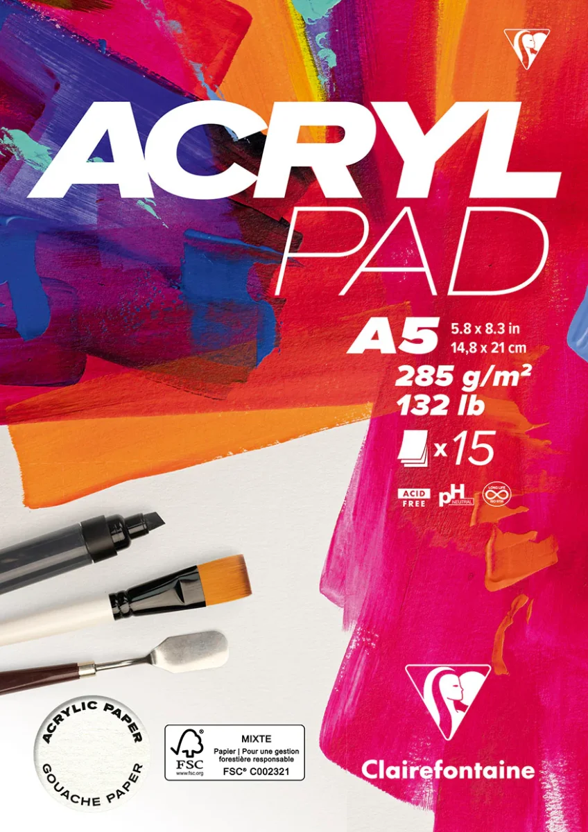 Bloc Acrylpad collé - 15 feuilles - 285 gr - Format A3, A4 & A5 – Image 2