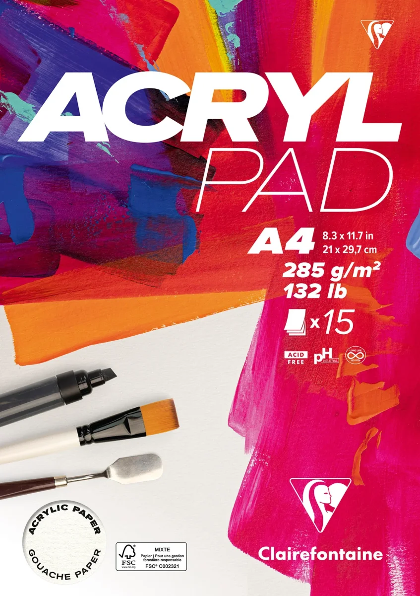 Bloc Acrylpad collé - 15 feuilles - 285 gr - Format A3, A4 & A5 – Image 3