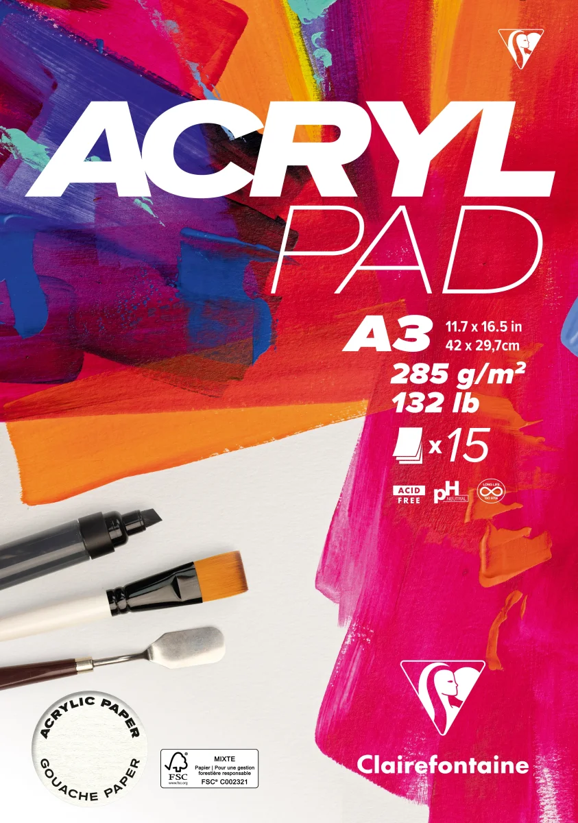 Bloc Acrylpad collé - 15 feuilles - 285 gr - Format A3, A4 & A5 – Image 4