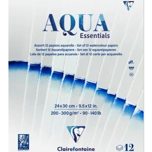 Aqua Essentials bloc collé 12 papiers aquarelle assortis 24x30cm 12F 200g-300g