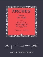 Bloc 12 feuilles Huile (collées 1 côté) 31x41 cm 300g/m², grain fin blanc