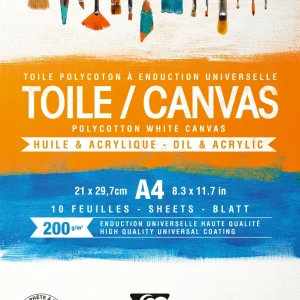 Bloc 10 feuilles toile à peindre polycoton blanc - 200g/m² - Format A4 & A3