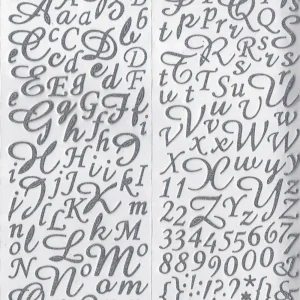 Alphabet Stickers feutrine pailletés Argent - 177 pièces
