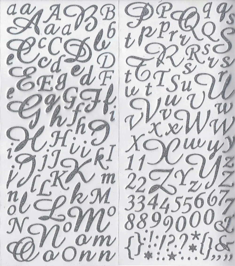 Alphabet Stickers feutrine pailletés Argent - 177 pièces
