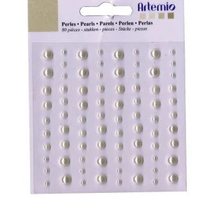 80 perles adhésives ivoire diamètres assortis