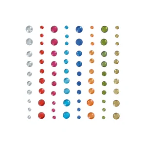 80 pierres strass rondes adhésives 8 couleurs - diamètres assortis